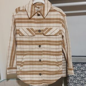 Everlane Striped Beige and Cream Button-Up Jacket